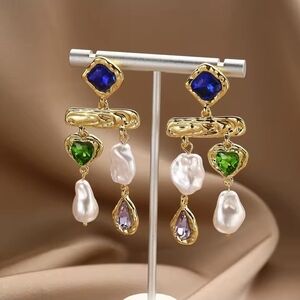 Gold and Jewel-Toned Drop Earrings